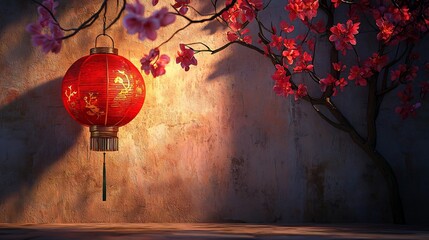 Poster - Lunar New Year prosperity symbols with glowing accents modern open text area and three dimensional Auspicious festive and culturally inspired design for Chinese new year luck and fortune