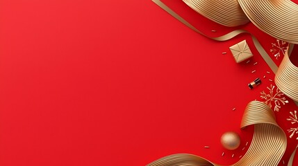 Poster - Subtle golden waves create a captivating and sophisticated design on a rich festive red background with an open text field for versatile use in modern digital and print projects