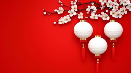 Poster - Vibrant and Smooth Chinese New Year Decorative Elements with Integrated Text Placeholder 3D Depicting a Modern Clean and Elegant Design for Holiday and Festivities