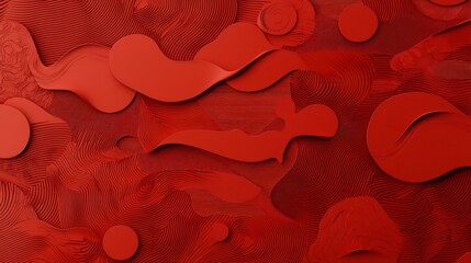Poster - Elegant and mesmerizing golden waves flowing across a vibrant red background creating a captivating and dynamic 3D design with an open text field for versatile use