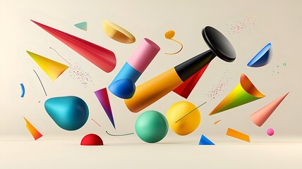 Poster - Vibrant New Year symbols and elements in a modern minimalist design with a clean text zone for customization  Seamless digital 3D suitable for holiday cards invitations banners