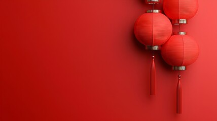 Poster - Glowing Chinese Lanterns on Clean Red 3D with Text Placeholder for Festive or Cultural Design