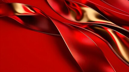 Poster - Elegant abstract 3D featuring curving red and gold ribbon shapes forming a dynamic and decorative pattern  Textured metallic gradient background with ample space for text or copy