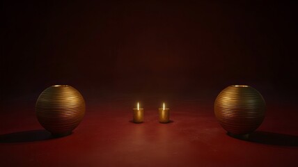 Poster - Elegant Traditional Gold Taels and Lanterns with Reserved Text Placeholder in Sleek 3D Design