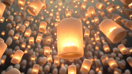 Poster - Visually striking circular arrangement of decorative lanterns with glowing accents and a seamless minimalist design perfect for adding text or graphics in a clean modern layout
