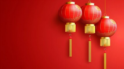 Poster - Elegant circular arrangement of glowing lanterns with clean minimalist details in a seamless text friendly 3D digital design perfect for ambient cozy and luxurious decor and interior design uses
