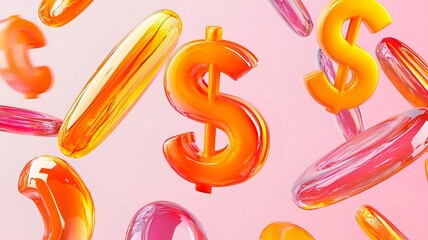 Poster - Captivating abstract featuring glowing luminous prosperity symbols on a vibrant gradient backdrop with a central text field showcasing a modern 3D design style