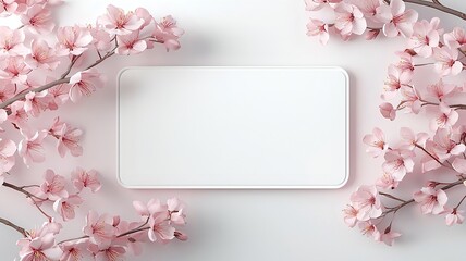 Poster - Delicate and ethereal cherry blossom branches with a soft glowing framing a reserved text zone in a sleek modern 3D design