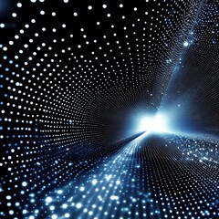 Poster - A vibrant digital tunnel of blue and white light dots, creating a sense of depth and movement.