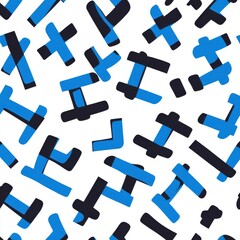 Poster - Abstract geometric pattern featuring black and blue shapes on a white background, creating a modern design.