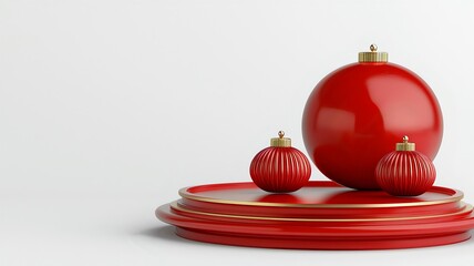 Poster - Elegant Red Lanterns and Golden Accents on Clean Gradient Background   3D with Spacious Text Placeholder for Festive Asian or Cultural Designs