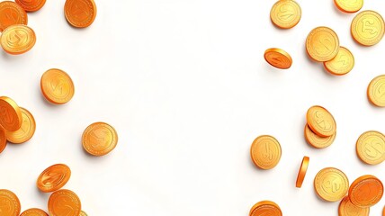 Poster - Shimmering golden taels or bullion ingots displayed on a pristine white background with a central text placeholder for customizable content  3D digital showcasing wealth finance