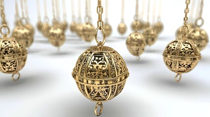Poster - Captivating 3D showcasing a stunning arrangement of gleaming gold taels against a clean white background providing a central placeholder for additional text or design elements