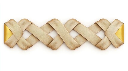 Poster - Elegant and luxurious 3D of a traditional Chinese knot design with shimmering gold ribbons on a seamless white background creating a premium and text friendly layout