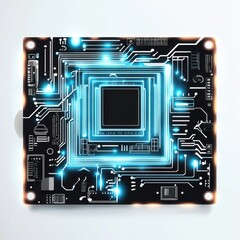 Aufkleber - Abstract circuitry illustration with glowing blue lines on a dark computer chip, representing technology and innovation.