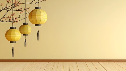 Poster - Serene and Minimalist 3D Featuring a Lantern Filled Scene with an Open Text Field and Elegant Backdrop Evoking a Contemplative and Peaceful Mood