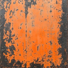Poster - Textured abstract background featuring a vibrant orange surface with black peeling paint, showcasing age and character.