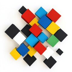 Poster - A vibrant arrangement of colorful geometric blocks in a dynamic pattern on a white background.