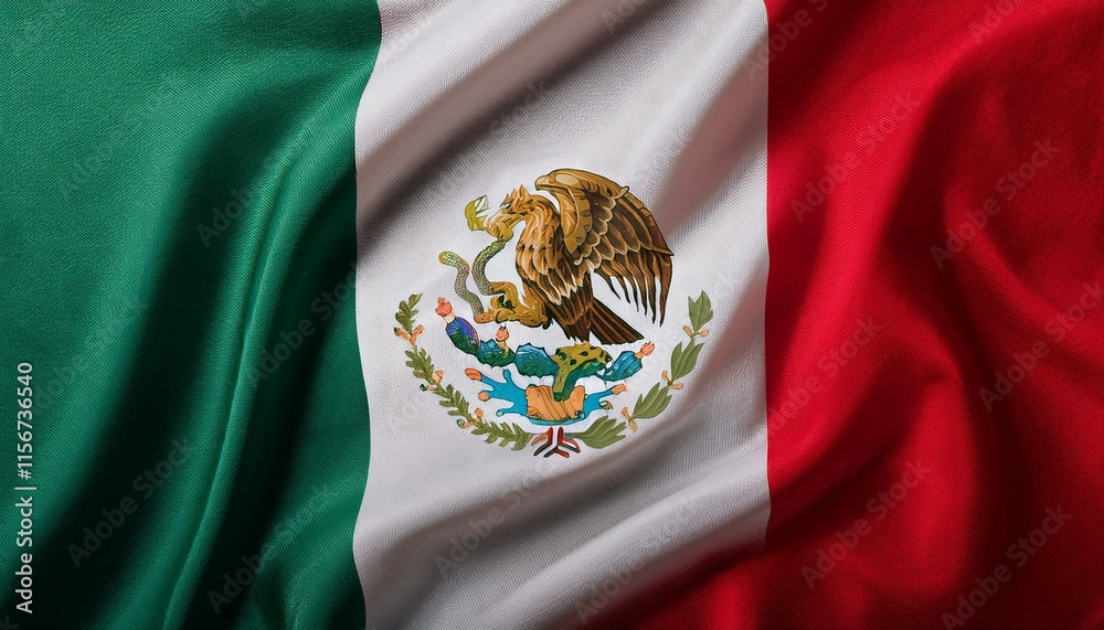 Mexican green white red flag with palm trees and blue sky and clouds in ...