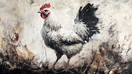 Wall Mural - Majestic Rooster: A Study in Texture and Form