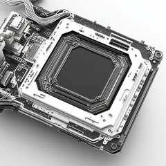 Poster - Close-up of a modern computer motherboard showcasing intricate circuitry and a sleek design.