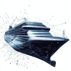 Poster - Futuristic digital illustration of a luxury cruise ship with a sleek design and network-like connections.