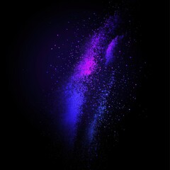 Poster - Vibrant abstract art featuring a burst of purple and blue particles against a black background, creating a cosmic effect.