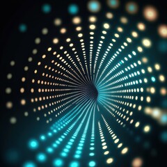 Poster - Abstract tunnel of glowing dots in blue and gold colors, creating a mesmerizing visual effect.