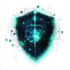 Poster - A futuristic digital shield symbolizing cybersecurity and protection in a tech environment.
