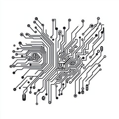 Poster - Abstract black and white circuit board pattern showcasing intricate designs and connections.