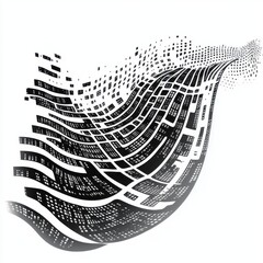 Poster - Abstract black and white wave design with flowing grid patterns, creating a sense of movement and depth.