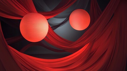 Poster - Mesmerizing abstract 3D featuring swirling red ribbons and lanterns with a reserved blank text zone and a minimalist festive tone creating a visually striking and conceptual design