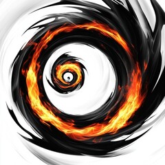 Poster - A mesmerizing spiral design with fiery orange flames and dark swirling patterns creating a dynamic visual effect.