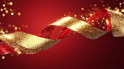 Poster - Elegant ribbon swirls with glowing luminous particles creating a seamless clean and modern abstract 3D design  Blank text field for copy space