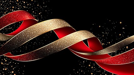 Poster - Swirling Red and Gold Ribbon with Glowing Particles on Seamless Clean Background  Abstract 3D of Elegant and Luxurious Design for Festive Decorative or Promotional Concepts