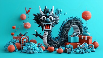 Poster - Intricate and Mesmerizing Dragon and Lantern Abstract Patterns Forming Seamless Elegant Designs for Festive and Holiday Concepts