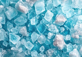 Poster - Close-Up View of Vibrant Blue Ice Crystals and Shimmering Snowflakes Creating a Textured Background in Cool Tones for Designs and Illustrations