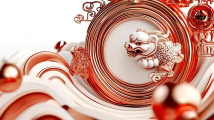 Poster - Elegant and Minimalist Abstract Chinese Prosperity Symbols and Patterns Arranged Harmoniously on a Pristine White Background with Reserved Text Placeholder 3D