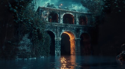 Poster - Enigmatic Ancient Bridge at Night