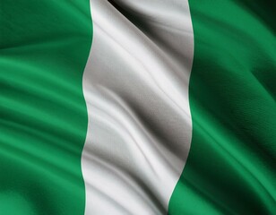 Nigeria national flag waving in the sky behind the tree. The flag blow in beautiful sunlight. Nigeria national flag for independence day.