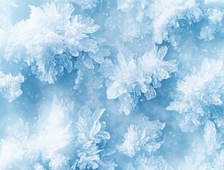 Poster - Delicate Frost Patterns on a Window Glass Creating a Beautiful Winter Wonderland Aesthetic with Soft Blue Hues and Crystal-Like Ice Shapes for Seasonal Imagery
