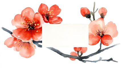 Poster - Elegant Watercolor Chinese New Year with Soft Brush Strokes in Red and Gold Tones and a White Box Placeholder for Text  and Delicate Perfect for Festive Designs