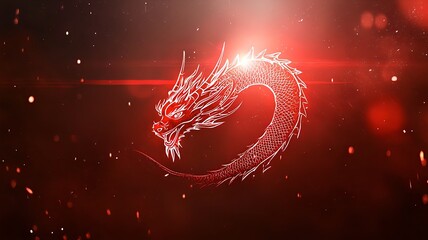 Poster - Stunning holographic digital background with shimmering effects captivating glowing dragon patterns and a subtle text area showcasing an ultra modern and futuristic style for Chinese New Year