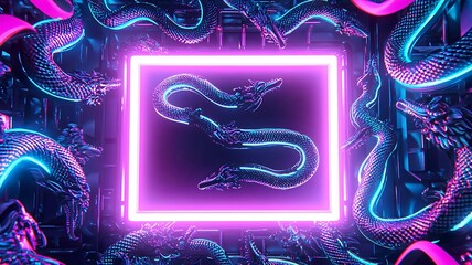 Poster - Stunning holographic digital background with shimmering effects glowing dragon patterns and a subtle text area showcasing an ultra modern and creative style for Chinese New Year and festivals