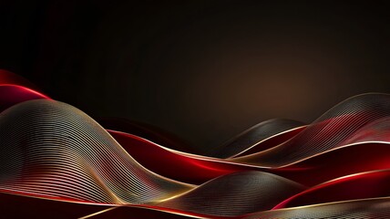Poster - Flowing Abstract Chinese New Year Background with Vibrant Red and Gold Wave Patterns and Blank Center for Text Overlay