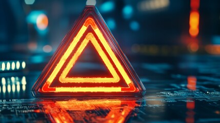 triangle caution warning sign for notification error and maintenance concept, network security, computer virus detected data protection.