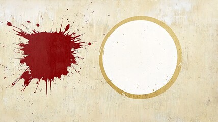 Poster - Vibrant and dynamic Chinese New Year background with ink splashes in shades of red and gold combined with traditional calligraphy strokes and a centered white text space in a bold and style