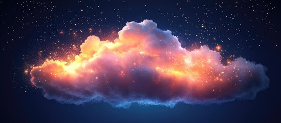Poster - glowing floral cloud with sparkling lights and water droplets on a dark background featuring ample e