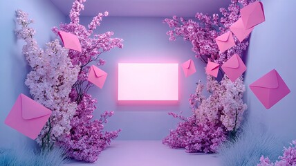 Poster - Enchanting 3D rendered Chinese Lunar New Year scene featuring floating red envelopes a glowing text area and a modern playful aesthetic