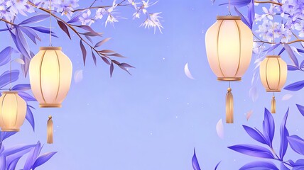 Poster - Captivating Mystical Chinese New Year Background with Glowing Orbs Soft Purple and Gold Hues and an Elegant Text Placeholder Evoking a Magical Aesthetic for Holiday and Festivals